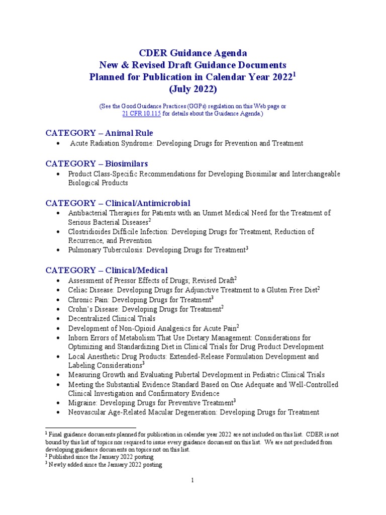 CDER 2022 Guidance Agenda Half Year July 2022 PDF Food And Drug