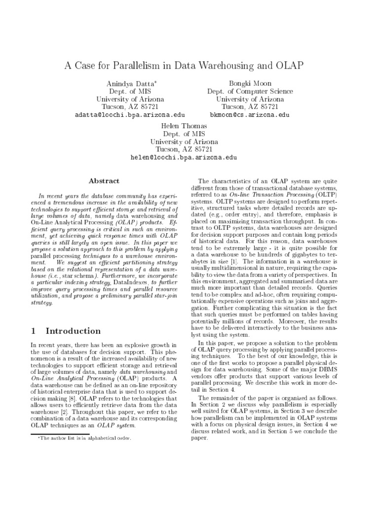Parallel Processing in OLAP Systems | PDF | Data Warehouse | Database Index
