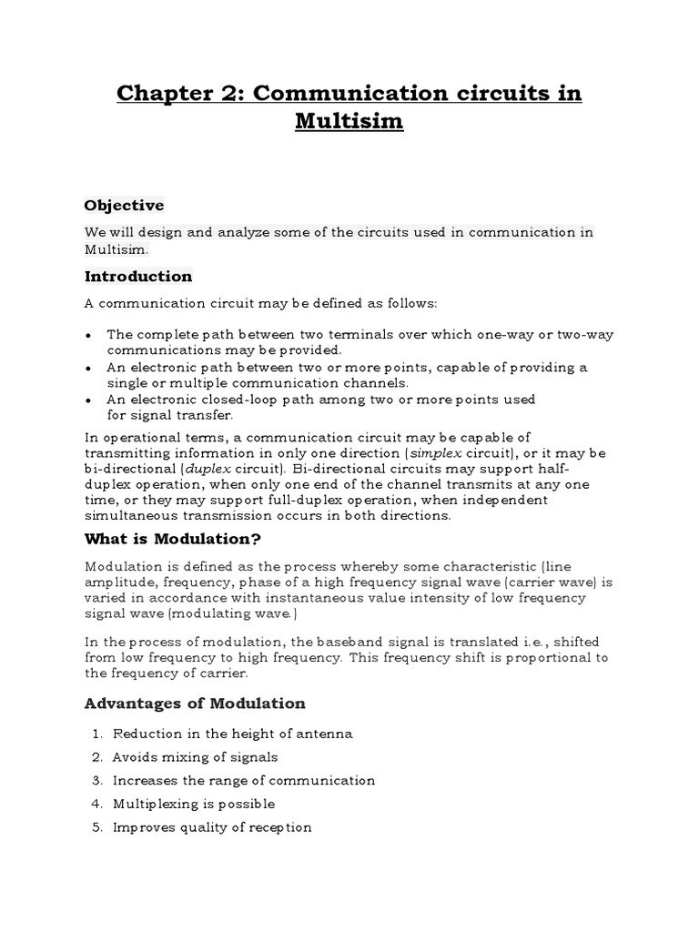 Simulation of Some Communication Circuits in Multisim PDF Detector