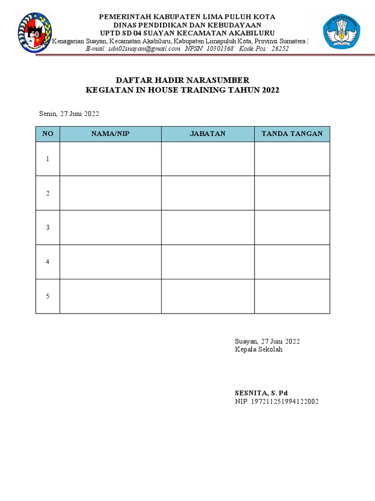 Daftar Hadir Narasumber IHT 2022 | PDF