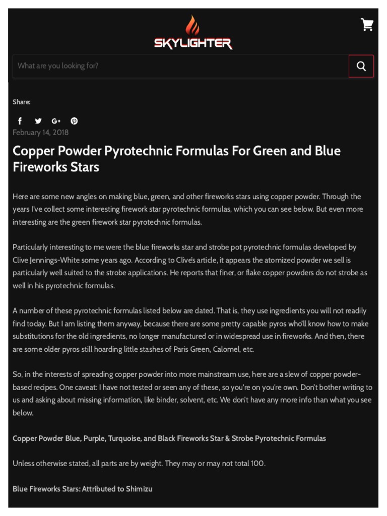 Green and Blue Fireworks Star Compositions Skylighter, Inc. PDF