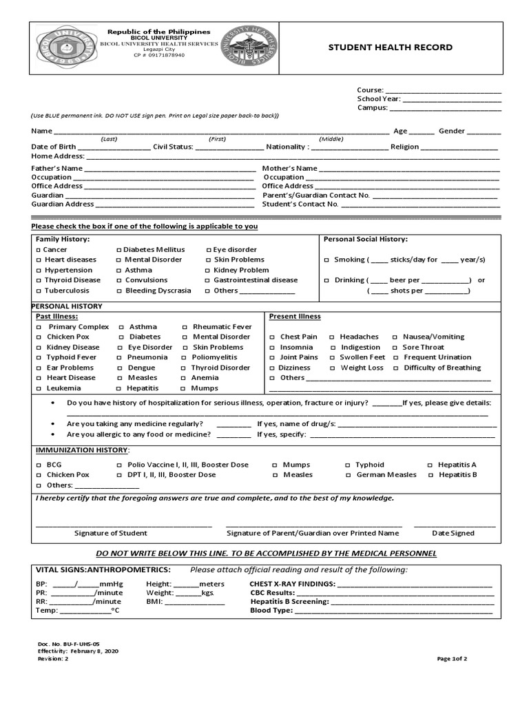 NEW FORMS rev2 | PDF | Hepatitis | Physical Examination