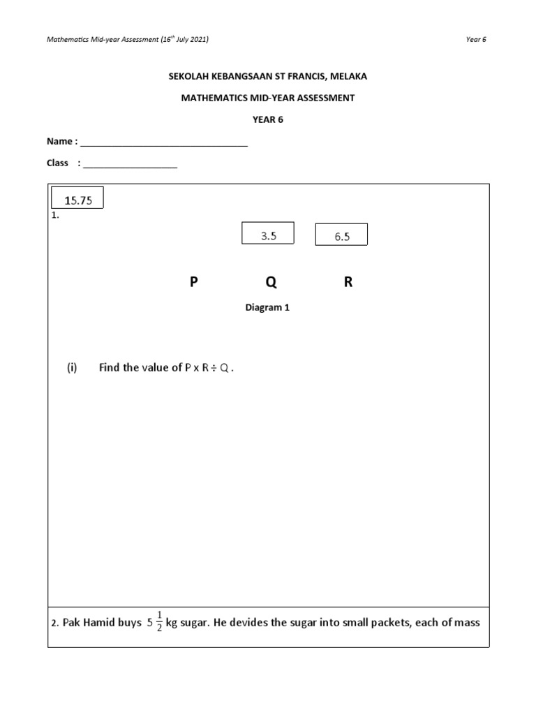 Maths Mid-Year Assessment Y6 | PDF | Teaching Methods & Materials