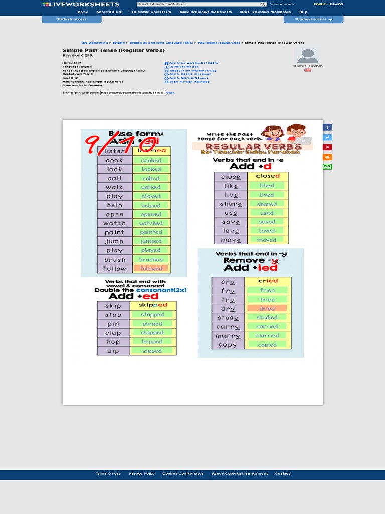 Simple Past Tense (Regular Verbs) Worksheet | PDF | English As A Second ...