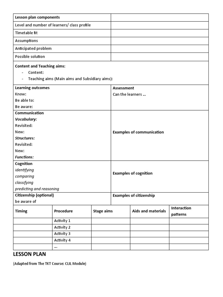 CLIL Lesson Plan Template Guide | PDF | Computers