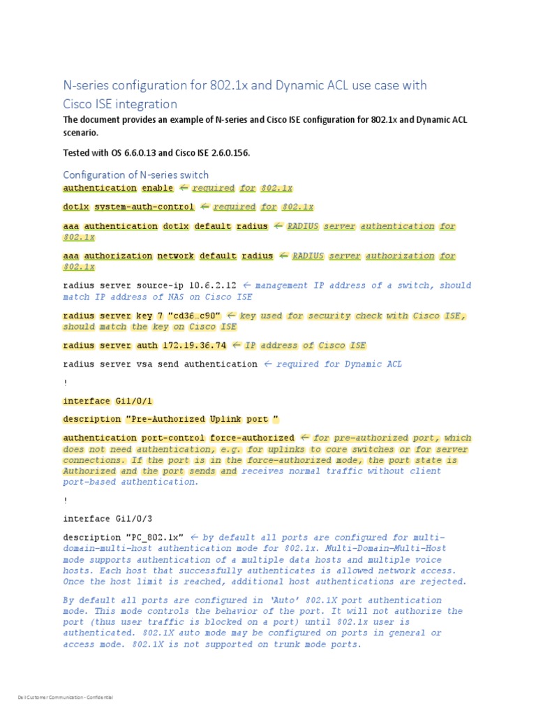 N-Series 802.1x & Dynamic ACL Setup | PDF | Ip Address | Radius