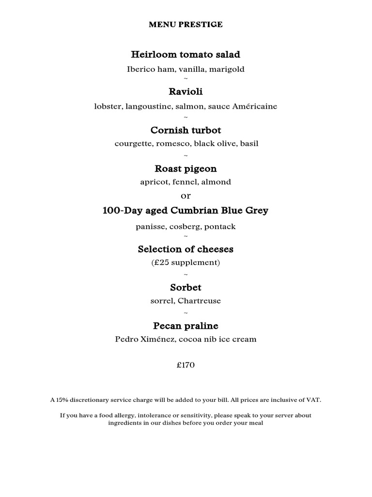 RGR Prestige Menu 11.06.22. | PDF