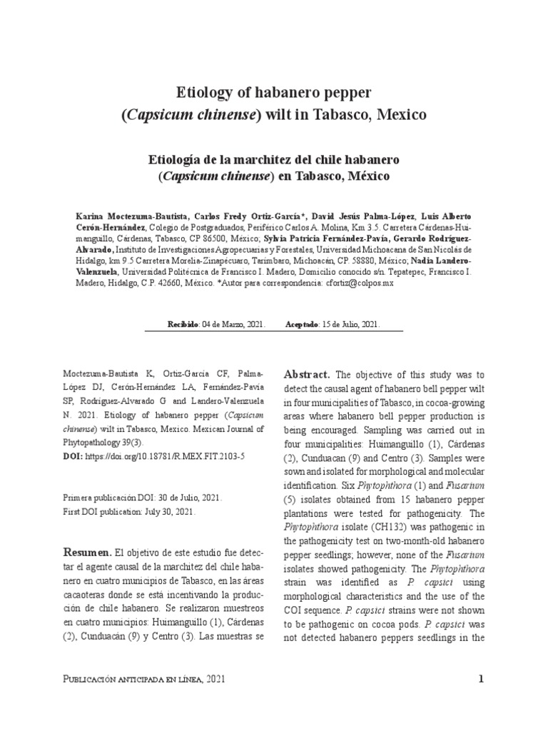 Etiología Del Chile Habanero PDF Chili Pepper Polymerase Chain
