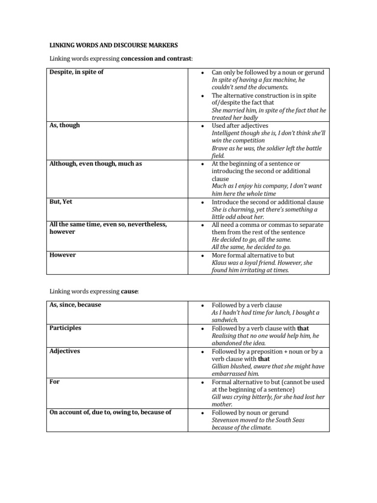 Linking Words and Discourse Markers PDF