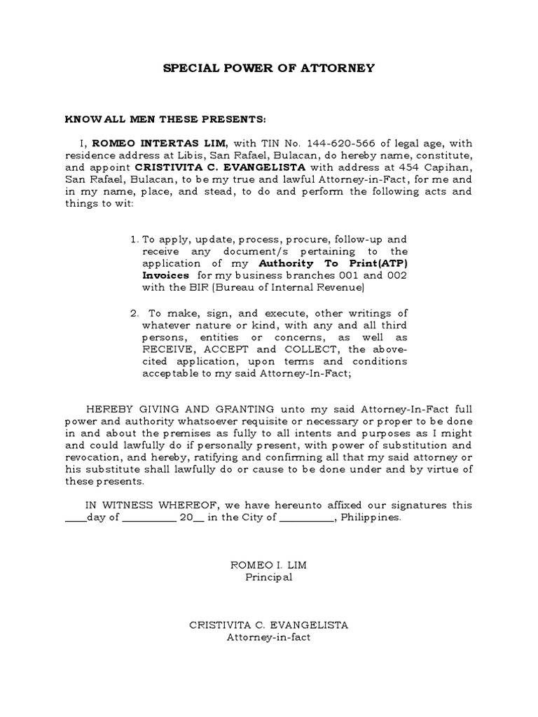 Special Power of Attorney For Transfer Rdo | PDF | Power Of Attorney ...