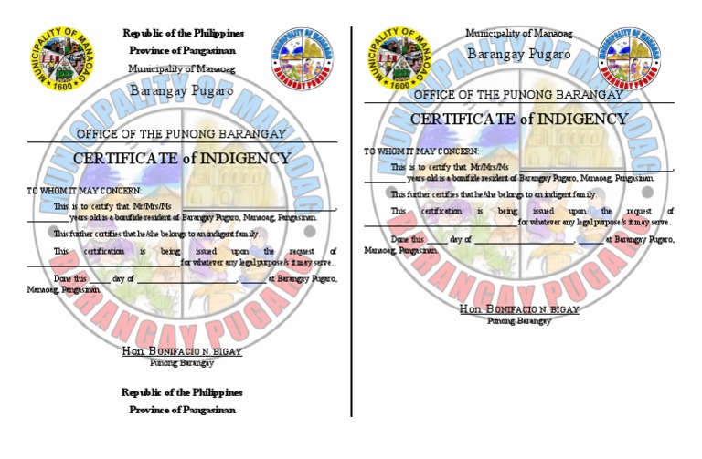 Barangay Indigency Certification Template | PDF