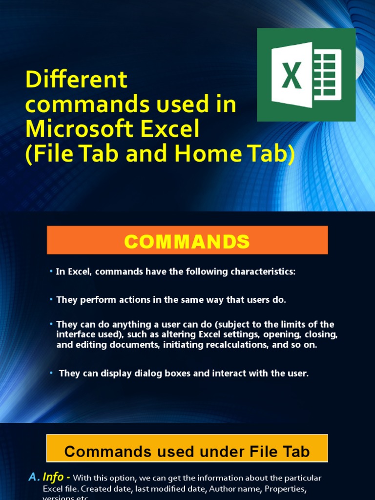 Different Commands Used in MS Excel PDF Microsoft Excel Computer File