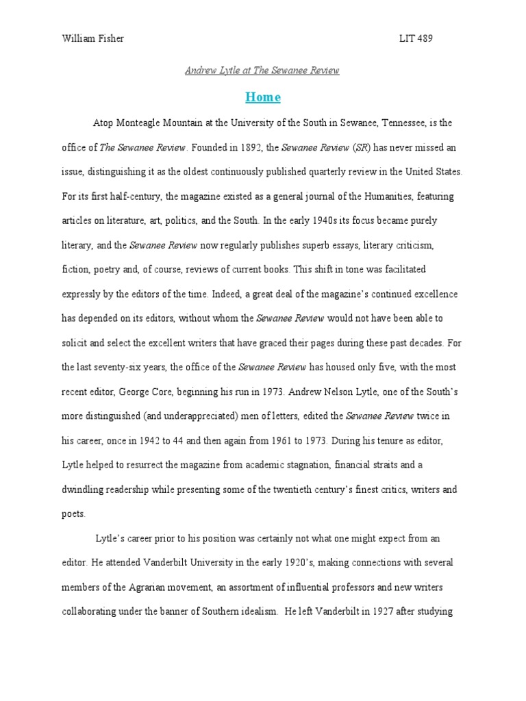 Andrew Lytle at The Sewanee Review PDF