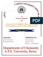 Project Report On: Antima Singh M.Sc. IV Sem. Roll No. - 1601300510 Dr. Sunil Pandey Dept of Chemistry