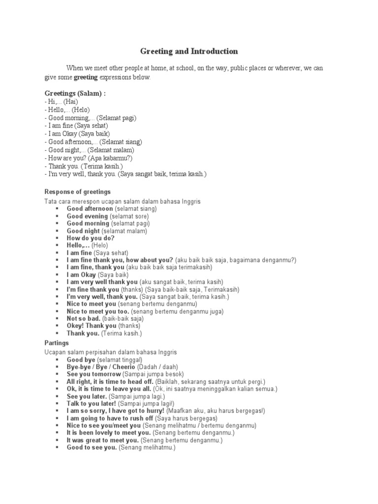 Materi Greeting dan Introduction | PDF | Seni & Disiplin Bahasa | Griya ...