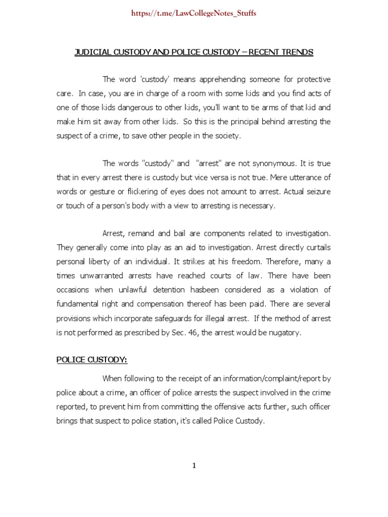 Judicial Custody Police Custody Pdf Arrest Detention Imprisonment