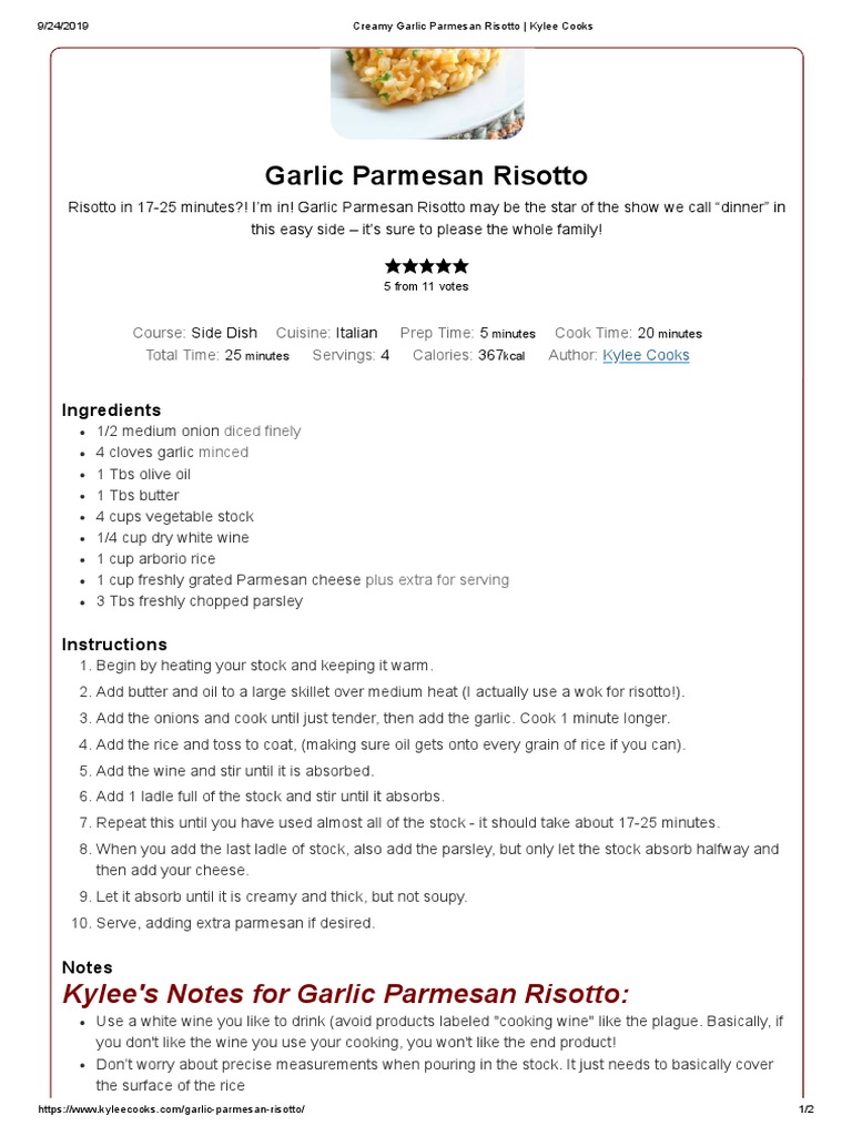 Creamy Garlic Parmesan Risotto Kylee Cooks PDF Garlic Food And