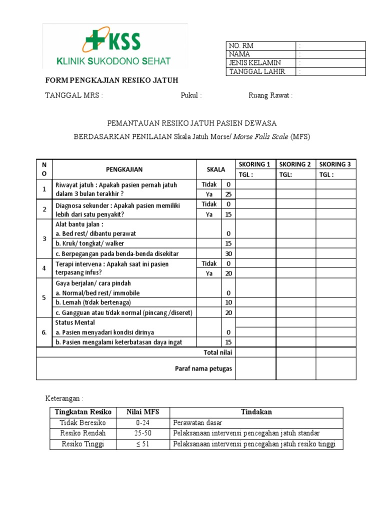 Pengkajian Risiko Jatuh Pasien Dewasa | PDF