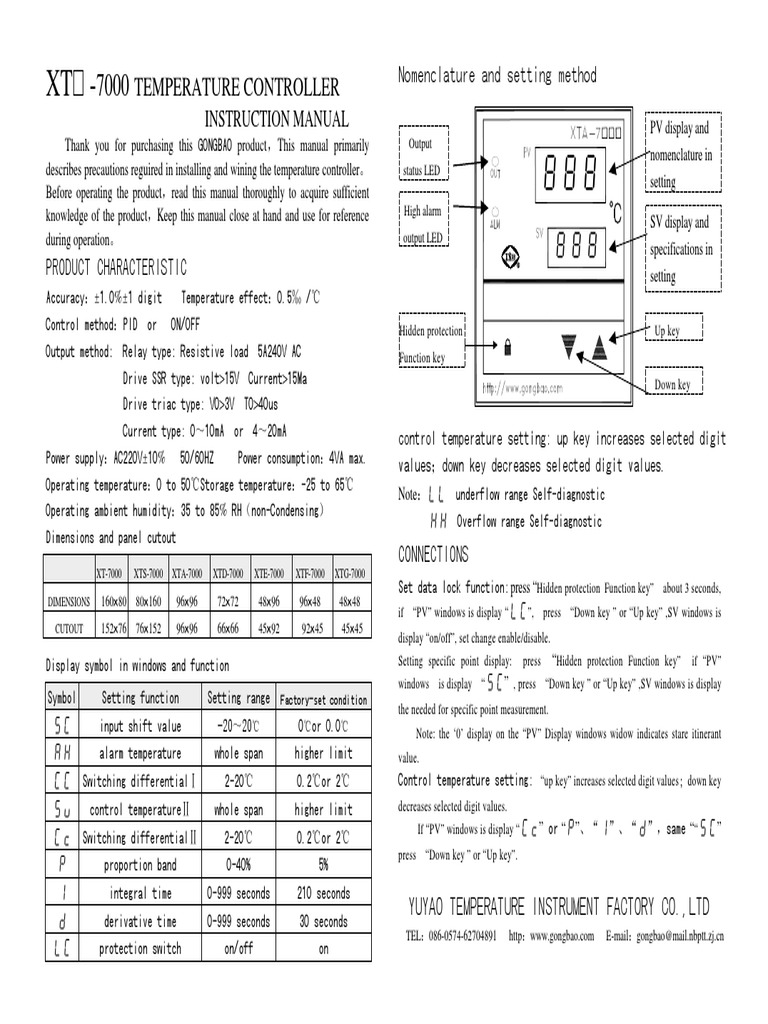 XT-7000 Temperature Controller Manual | PDF | Computing