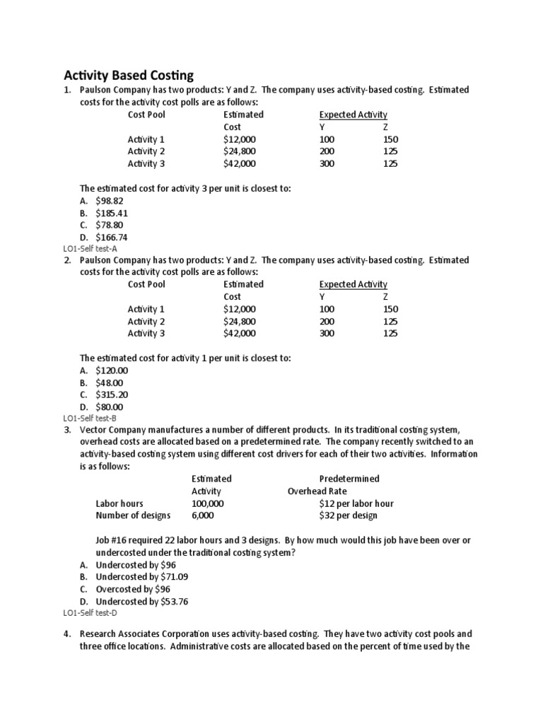 Activity Based Costing - Practice Questions | PDF | Salary | Pizza