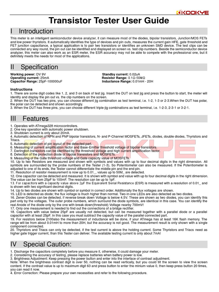 Transistor Tester User Guide Instructions Pdf Transistor Field