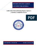 FHFA Audit of The Federal Housing Finance Agency's Consumer Complaint Process