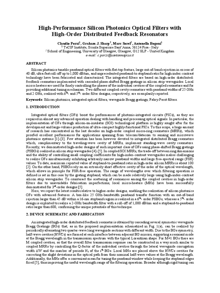 High-Order Silicon Photonics Filters | PDF | Bandwidth (Signal ...
