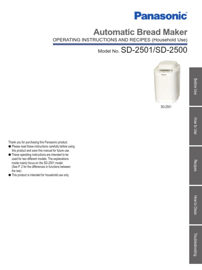Panasonic SD2501 Bread Maker Panasonic PDF Ac Power Plugs And