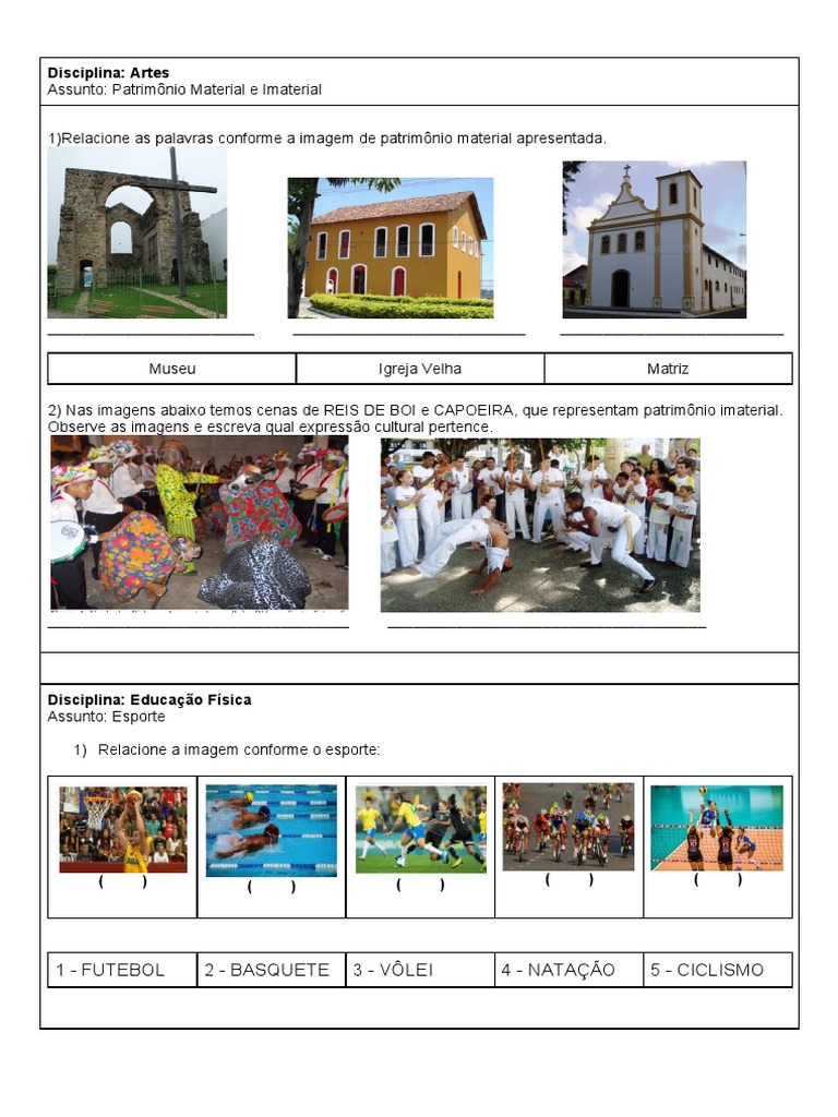 Atividades sobre Patrimônio Cultural | PDF | Esportes e Recreação
