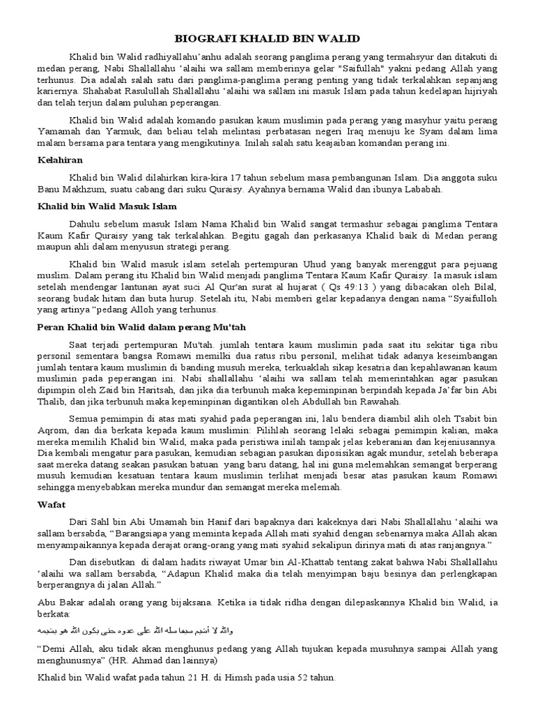 Biografi Khalid bin Walid, Saifullah | PDF