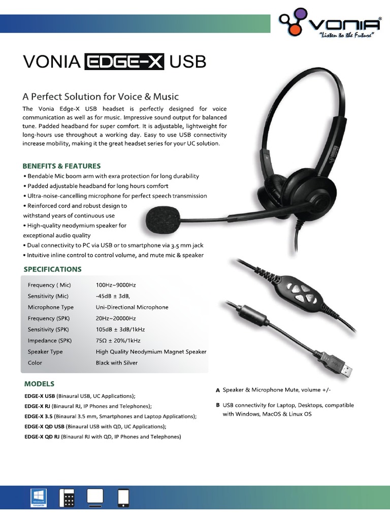 Vonia Edge X USB Headset PDF