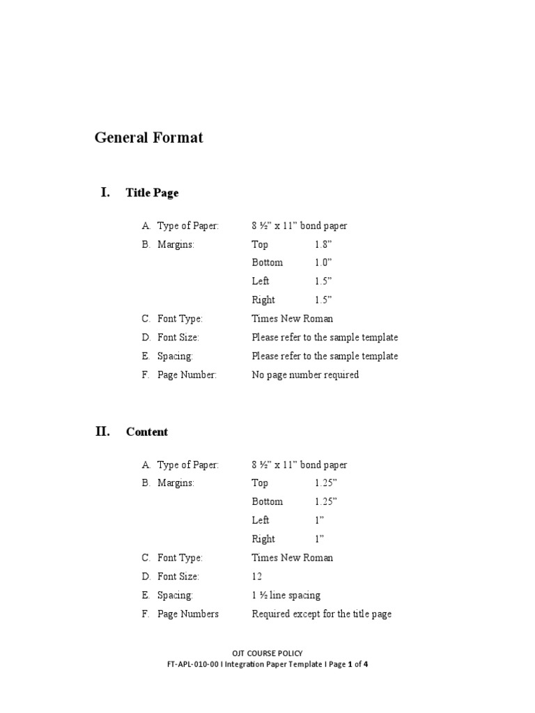 OJT Integration Paper Format Guide | PDF | Times New Roman | Communication