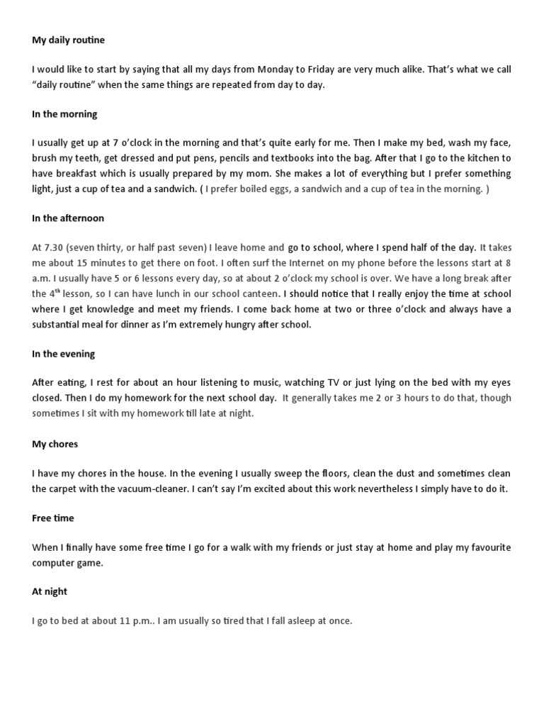 My Daily School Routine | PDF