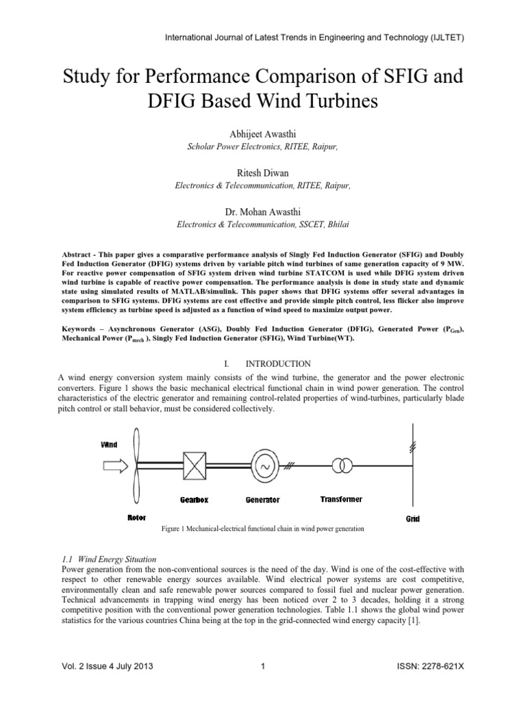 SFIG vs DFIG: Wind Turbine Performance Analysis | PDF | Electric ...
