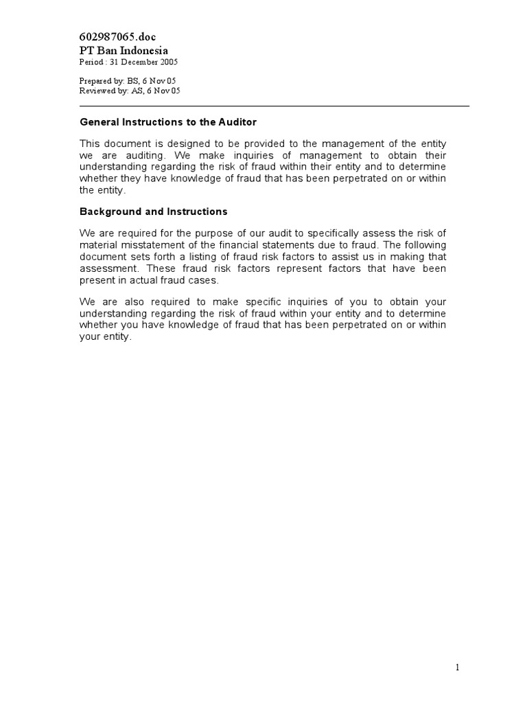 P5 Check List of Management Assesment On Fraud | PDF | Internal Control ...