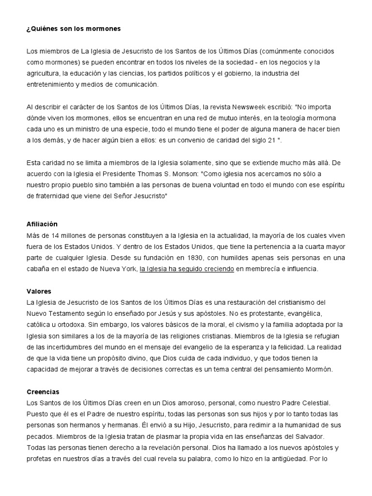 Quiénes Son Los Mormones | PDF | La Iglesia de Jesucristo de los Santos ...