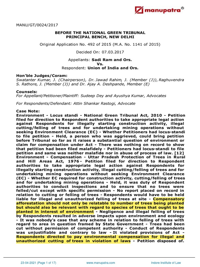 NGT Ruling on Illegal Tree Felling in Uttarakhand | PDF | Soil ...