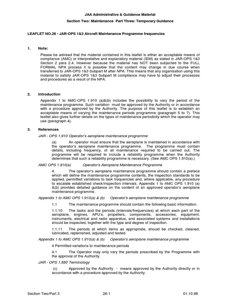 JAR-OPS 1&3 Maintenance Frequency Guidance | PDF