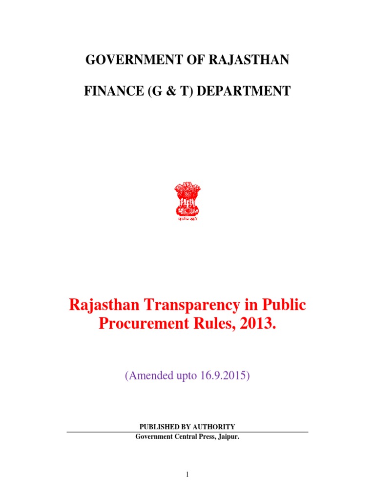 Rajasthan Transperancy in Public Procurement Act 2013 | PDF | Auction ...