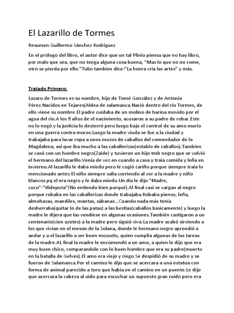 Resumen de El Lazarillo de Tormes | PDF