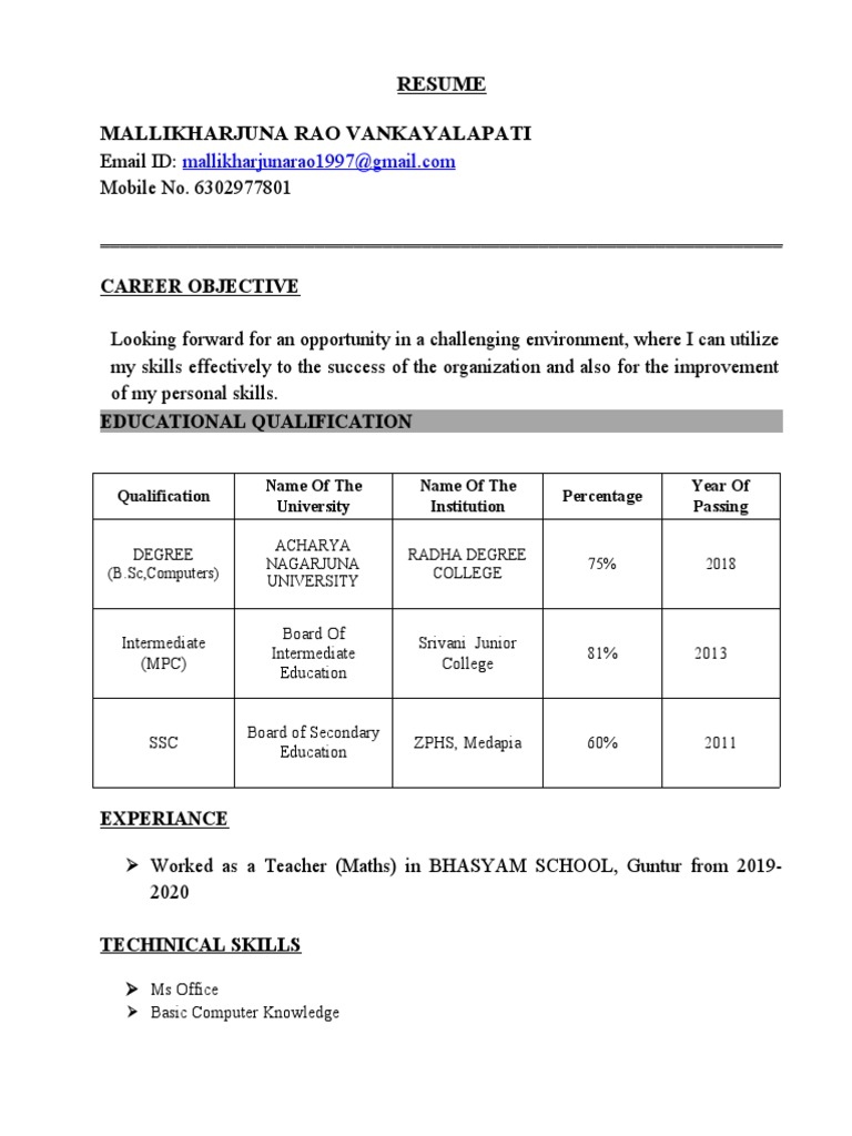 Resume Mallikharjuna Rao Vankayalapati | PDF