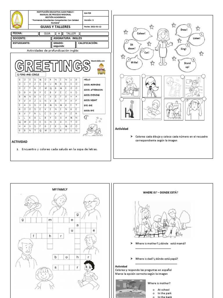 Actividades de Inglés para Segundo Grado | PDF