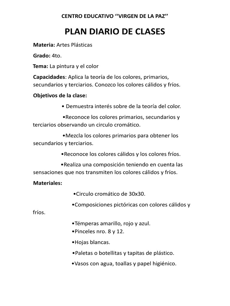 EL COLOR - Plan de Clases, 4to Grado ARTES PLÁSTICAS | PDF | Color ...