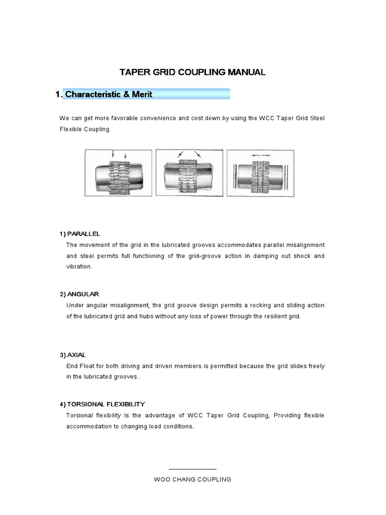 WCC Taper Grid Coupling Manual | PDF | Manufactured Goods | Machines