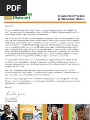 Message From President & CEO, Michael Medline | PDF | Business | Retailing