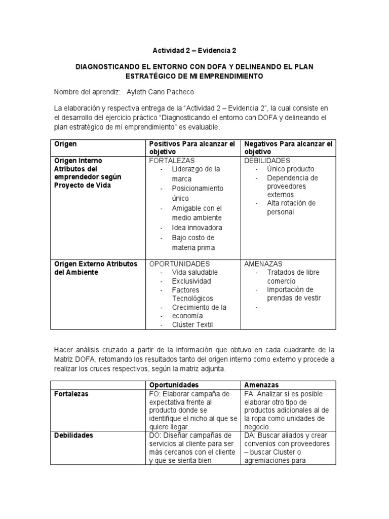 Diagnosticando El Entorno Con Dofa y Delineando El Plan Estrategico de ...