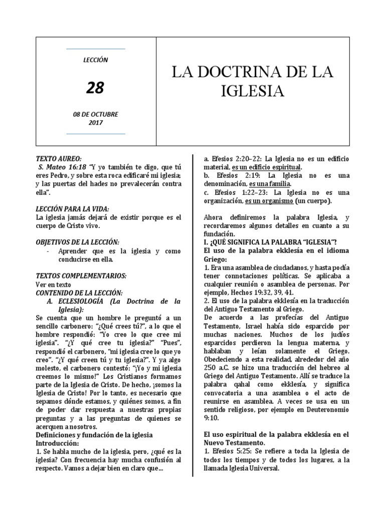 Lección 28 La Doctrina de La Iglesia | PDF | Iglesia cristiana | Cristo ...