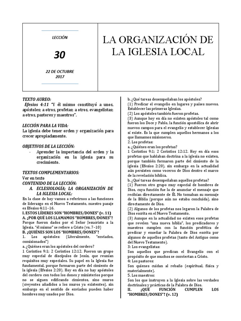 Lección 30 La Organización de La Iglesia Local | PDF | Iglesia ...