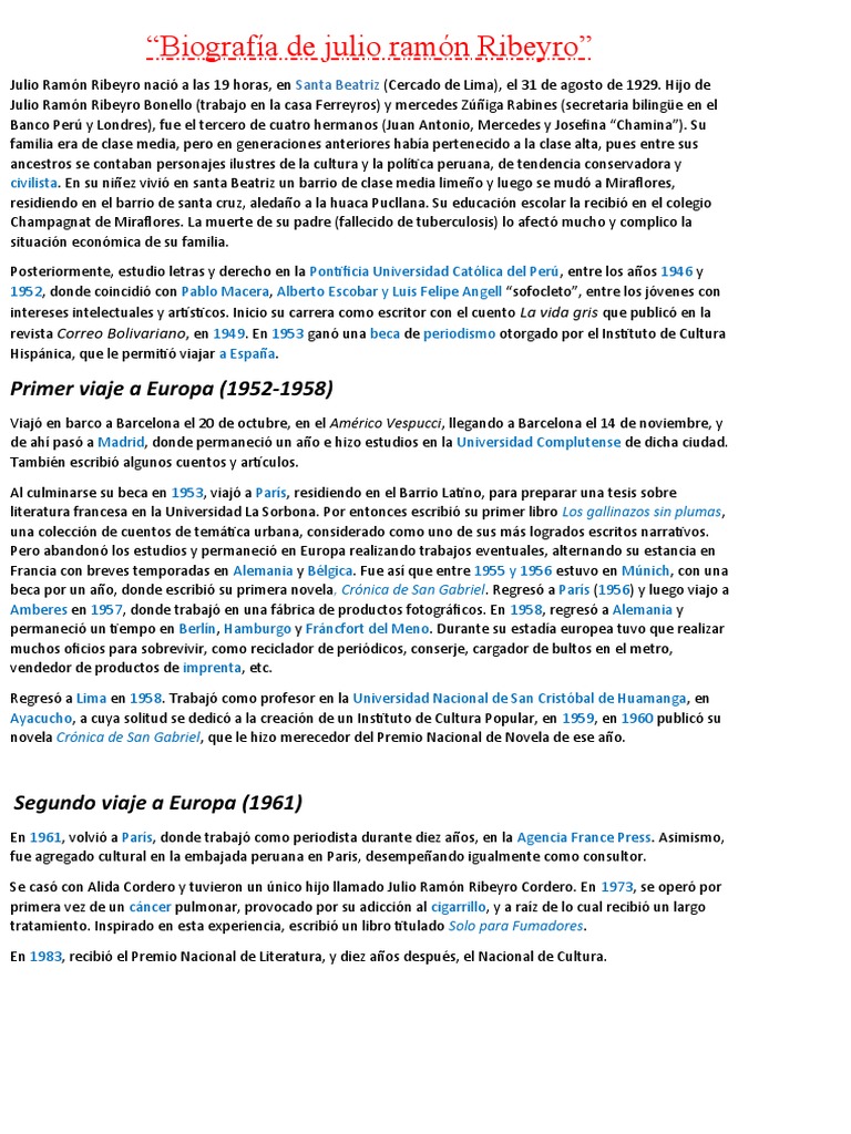Biografía de Julio Ramón Ribeyro | PDF