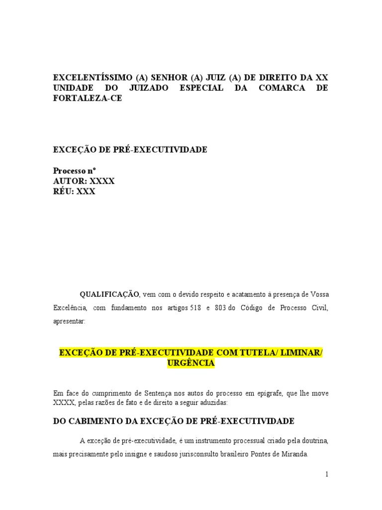 Modelo de Exceção de Pre Executividade | PDF | Sentença (jurídico ...